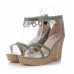 Women's Shoes - Summer Women Sandals High Wedges PU Leather Cross-over Strap Shoes Green