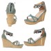 Women's Shoes - Summer Women Sandals High Wedges PU Leather Cross-over Strap Shoes Green