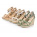 Women's Shoes - Summer Women Sandals High Wedges PU Leather Cross-over Strap Shoes Green