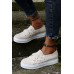 Women's Shoes - White Round-toe Suede Leather Splicing Chic Studded Slip-on Sneakers