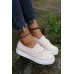 Women's Shoes - White Round-toe Suede Leather Splicing Chic Studded Slip-on Sneakers