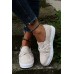 Women's Shoes - White Round-toe Suede Leather Splicing Chic Studded Slip-on Sneakers