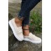 Women's Shoes - White Round-toe Suede Leather Splicing Chic Studded Slip-on Sneakers