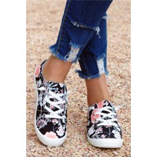 Multicolor Floral Print Criss Cross Drawstring Flat Sneakers