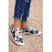 Women's Shoes - Multicolor Floral Print Criss Cross Drawstring Flat Sneakers