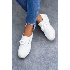 White Chain Detail PU Leather Sneakers