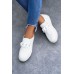 Women's Shoes - White Chain Detail PU Leather Sneakers