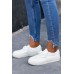 Women's Shoes - White Chain Detail PU Leather Sneakers