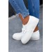 Women's Shoes - White Chain Detail PU Leather Sneakers