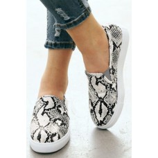 White Snakeskin Print Slip-on Loafer