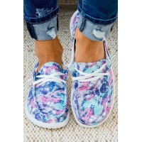 Tie Dyed Slip On Lace-up Flat Shoes