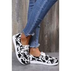 Cow Print Lace Up Round Toe Flat Sneakers