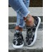 Women's Shoes - Gray Canvas Camo Distressed Sneakers