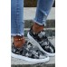 Women's Shoes - Gray Canvas Camo Distressed Sneakers