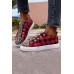 Women's Shoes - Red Plaid Leopard Patchwork Flat Sneakers