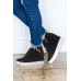 Women's Shoes - Black Zip Closure Wedge Sneakers