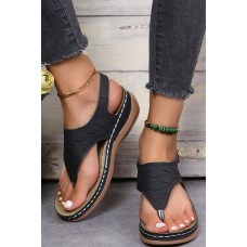 Black Faux Leather Buckle Clip Sandals