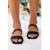 Sandals - Black Braided Square Toe Flat Sandals