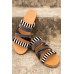 Slippers - Striped Print Rhinestones Flat Slip-on Slipper