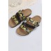 Slippers - Black Sunflower Print Sparkly Buckle Strap Slippers