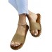 Slippers - Khaki Straw Woven Linen Slippers