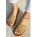 Slippers - Khaki Straw Woven Linen Slippers