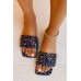 Slippers - Black Square Toe Rivet Paisley Print Slippers