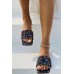 Slippers - Black Square Toe Rivet Paisley Print Slippers