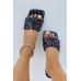 Slippers - Black Square Toe Rivet Paisley Print Slippers