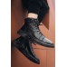 Men's Shoes - Black PU Leather Zipped Round Toe Ankle Boots