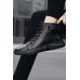 Men's Shoes - Black PU Leather Zipped Round Toe Ankle Boots