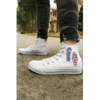 White American Flag Graphic Print High Top Canvas Shoes