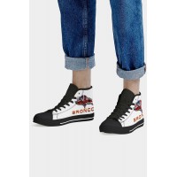 White Pattern Print Splicing Lace-up High Top Canvas Sneaker