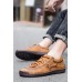 Men's Shoes - Brown Letter Stitch Trim Lace-up Men's Retro Shoes