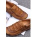 Men's Shoes - Brown Letter Stitch Trim Lace-up Men's Retro Shoes