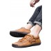 Men's Shoes - Brown Letter Stitch Trim Lace-up Men's Retro Shoes