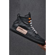 Black Patchwork PU Leather High Top Men's Sneakers