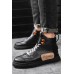 Men's Shoes - Black Patchwork PU Leather High Top Men's Sneakers