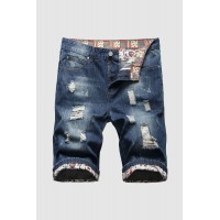 Men's Buttoned Distressed Slim-fit Denim Shorts