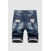 Men's Shoes - Men's Buttoned Distressed Slim-fit Denim Shorts